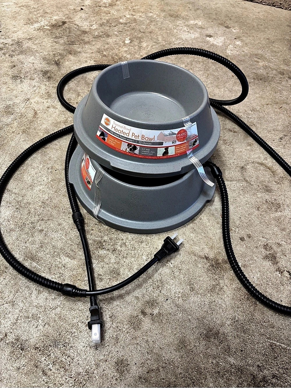 K&H Thermo-Bowl Heated Pet Bowl Heated Pet Bowl Gray 32 Ounces - Set of 2 -NWT